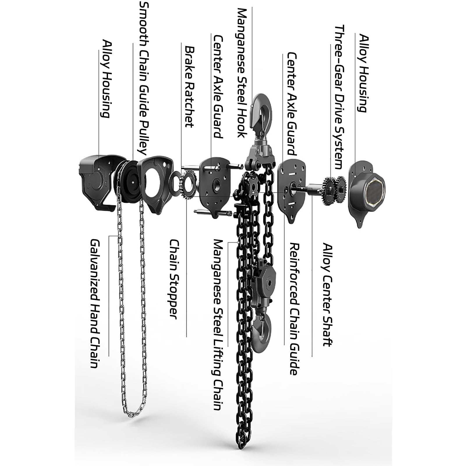 Handkettenzug, 1 Tonne, 3 m Hebebühne mit 1000 kg G80-Kette, um 360° drehbarer Haken für Ga, Fac & Worhop Heavy-Du Lifting Solut