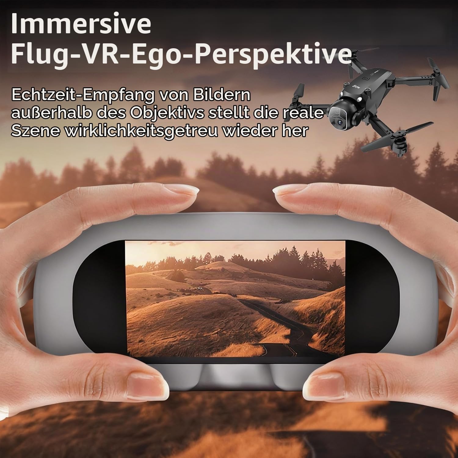 OBEST Drohne mit Kamera und VR Brille Faltbare Mini FPV Drone | Dual Kamera 2 Akkus, Start/Landung per Knopfdruck, Gestensteuerung Fotos/Videos, Headless Modus RC Flugzeug für Erwachsene