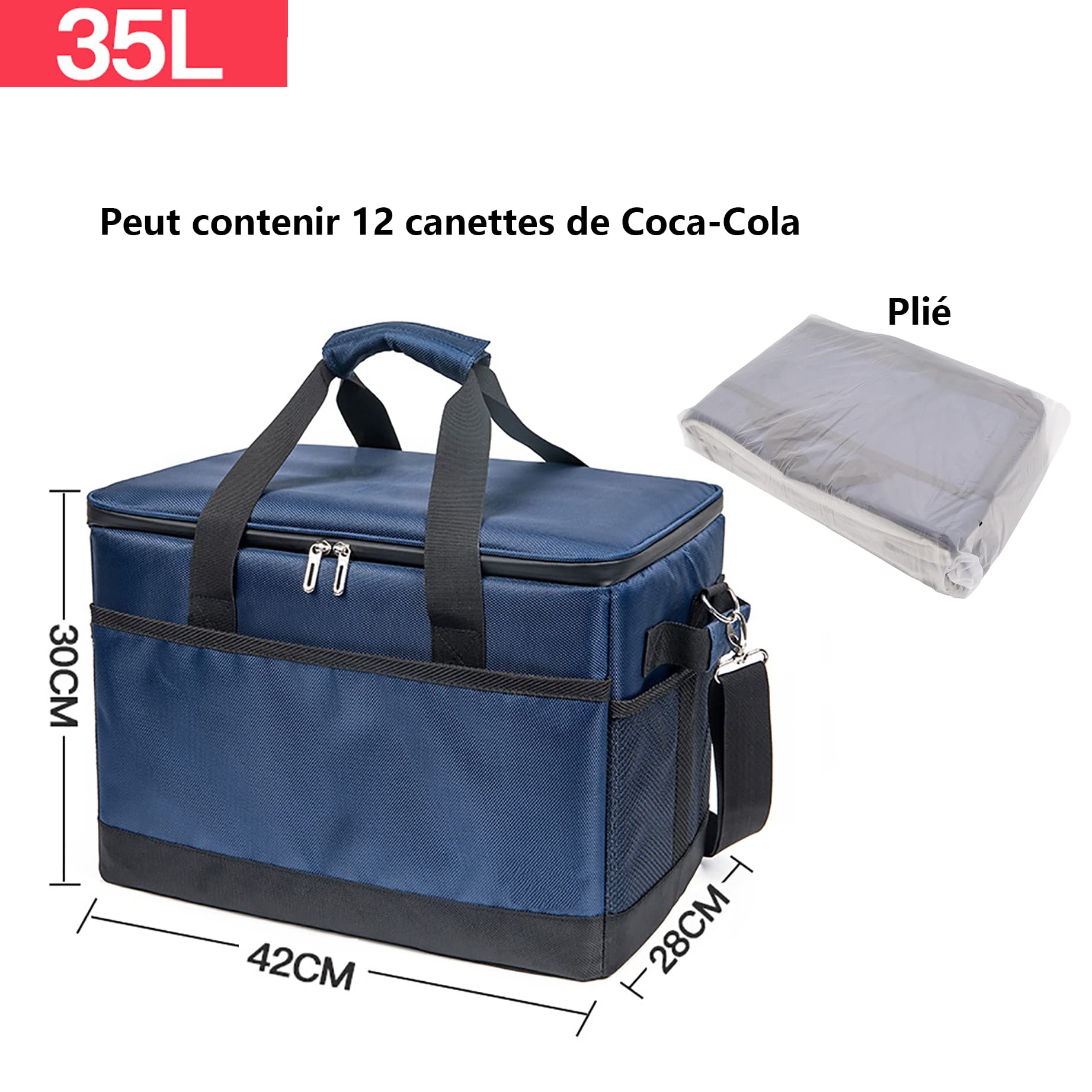 Sac Isotherme 10L/18L/35L Glaciere Souple Isotherme Pliable Sac Isotherme Repas, Portable, Étanches, Pique, Nique, Camping, Plage, Voyage, Travail, Bureau
