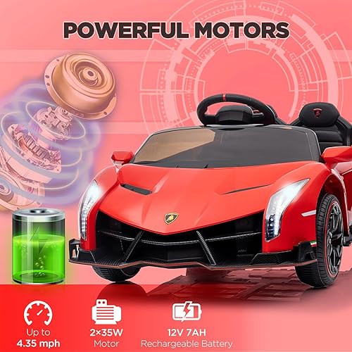 Miniatura 6 de Lamborghini Veneno - Automóvil eléctrico de 12 V con licencia para niños con control remoto, 3 velocidades, puertas hidráulicas, faros LED, mecedora