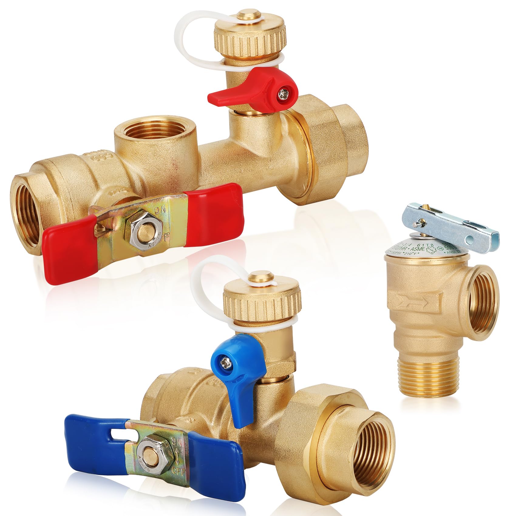 Kit de válvula de calentador de agua sin tanque de 3 4 pulgadas con válvula de alivio de presión, aislador IPS, kit de válvula de servicio de calentador de agua sin tanque, adecuado para Rheem, Rinai, Ecosmart, Navien, Noritz, Takagi y Bosch.