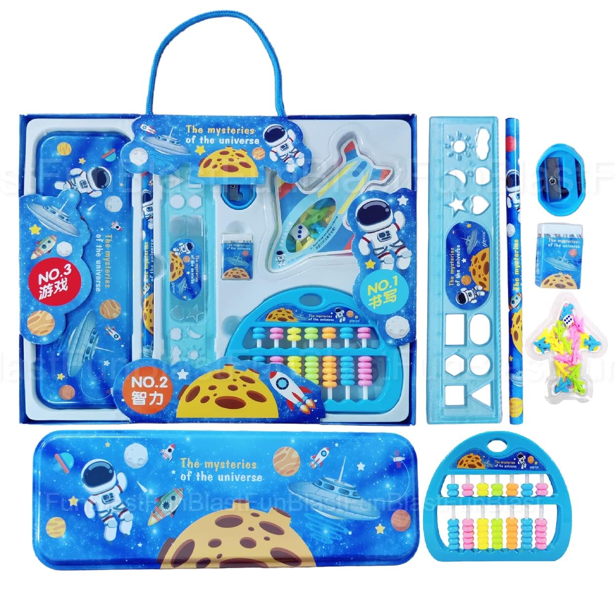 FunBlast Space Theme Stationery Box for Kids - School Stationery Supplies, Kawaii Stationery Set, Pencil Box, Ruler, Eraser, Sharpener with Ludo and Abacus Toy, Birthday Gift for Kids (B0BLNK43NF) Amazon Price History, Amazon Price Tracker