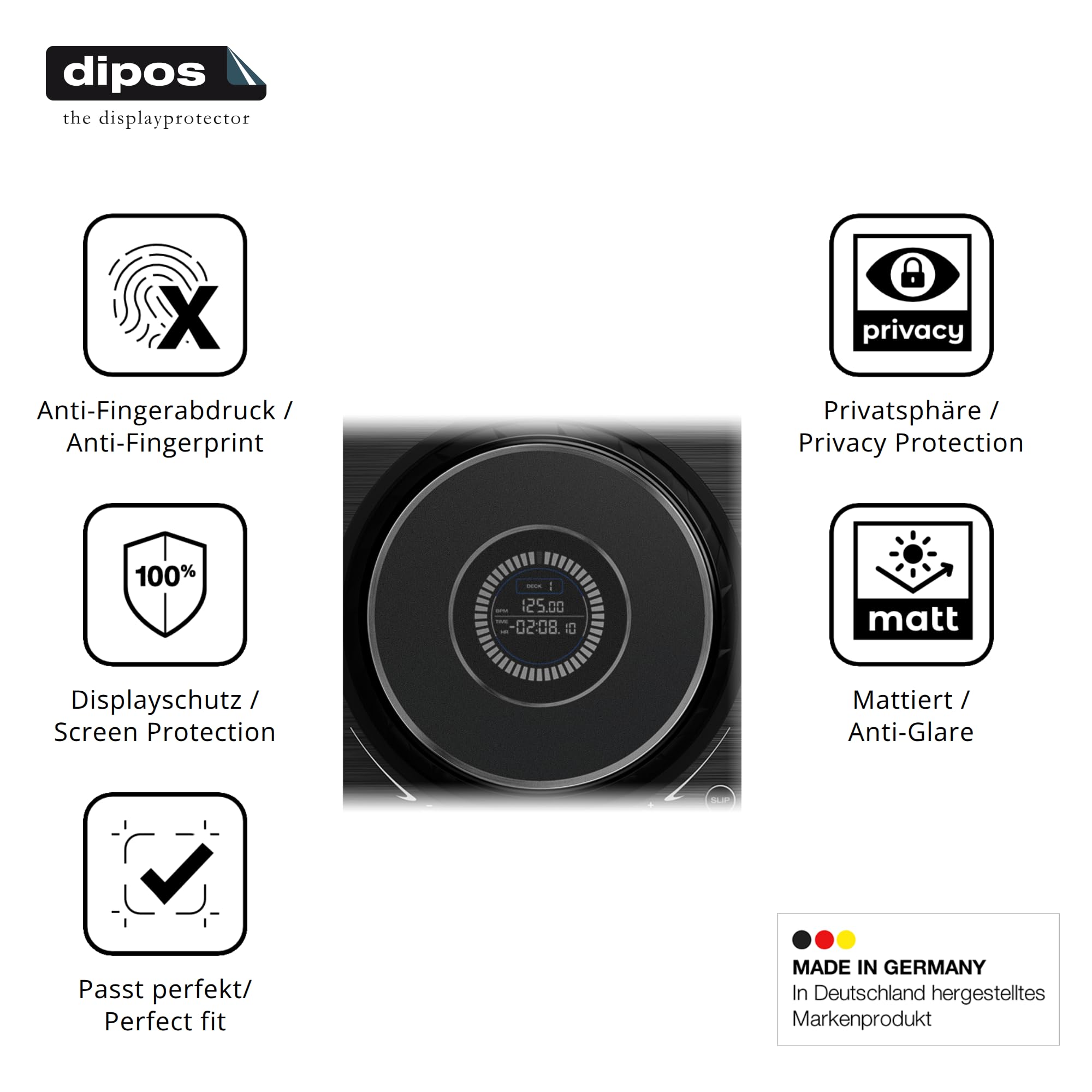 dipos Protector de Pantalla Antiespía para Denon SC Live 4 Jog Wheel | Película protectora mate, filtro de privacidad 4 vías, ajuste perfecto, antiarañazos, sin burbujas, autoadhesivo