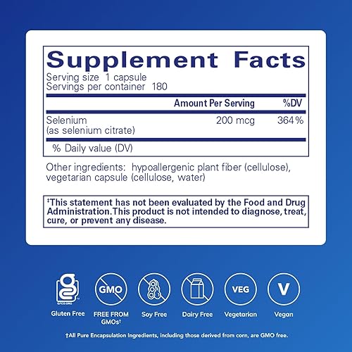 Miniatura 2 de Pure Encapsulations - Selenio citrato - Suplemento antioxidante hipoalergénico para soporte del sistema inmunológico 180 cápsulas