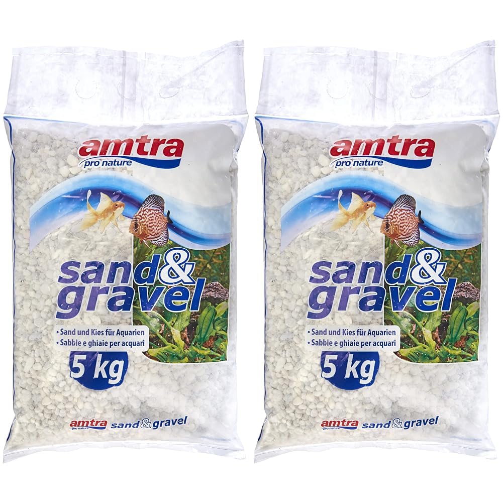 Amtra Gravel Noa, Grava Natural para Acuarios, Piso Decorativo, Granos Gruesos Blancos De 4-8 Mm, Formato 5 Kg (Paquete de 2)