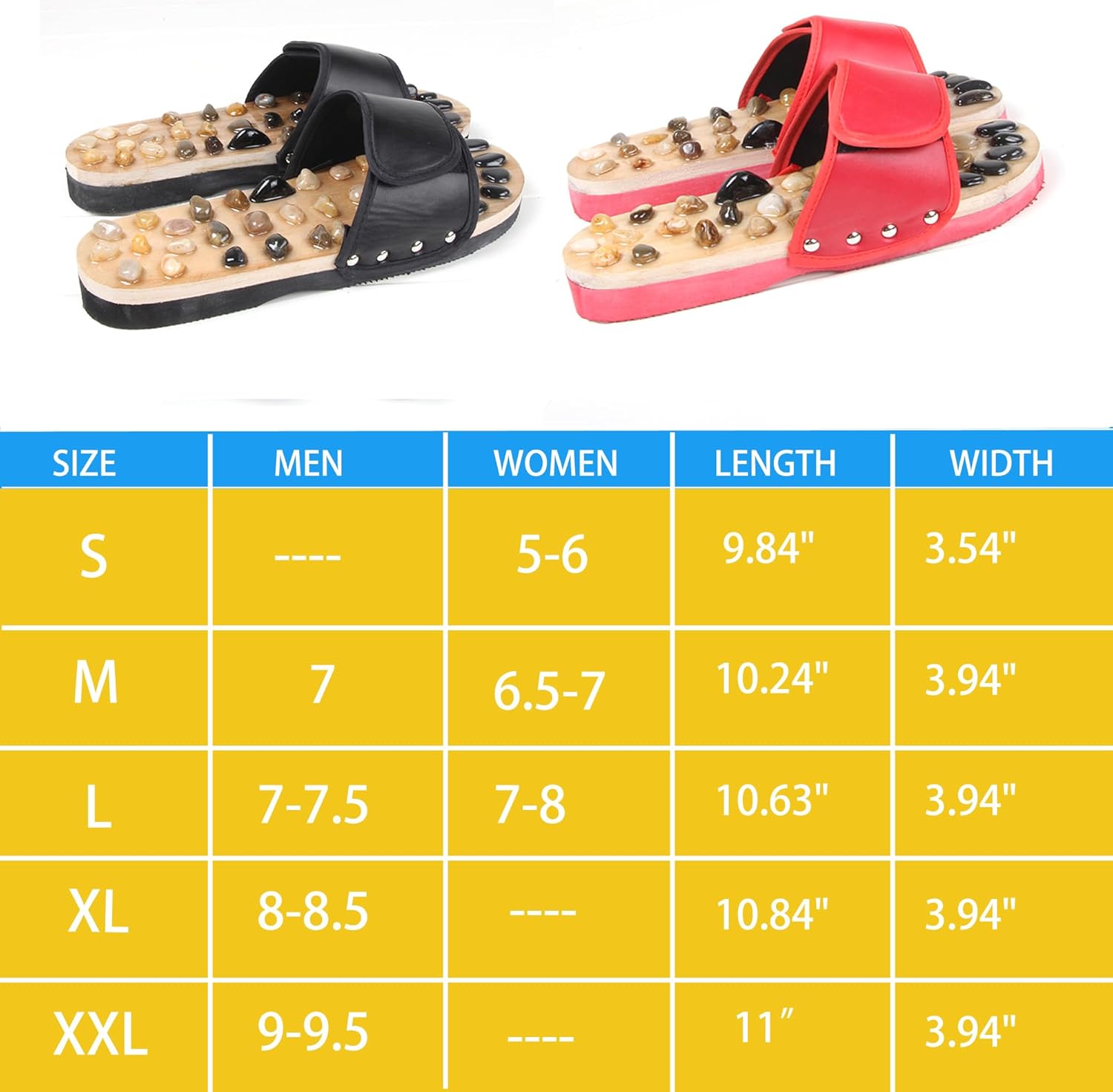 Reflexology Foot Massager Slipper Acupuncture Massage Sandals with Natural Stones Acupoint Massage Shiatsu for Foot Pain Relief Suit for Men and Women (S) Black - Image 2