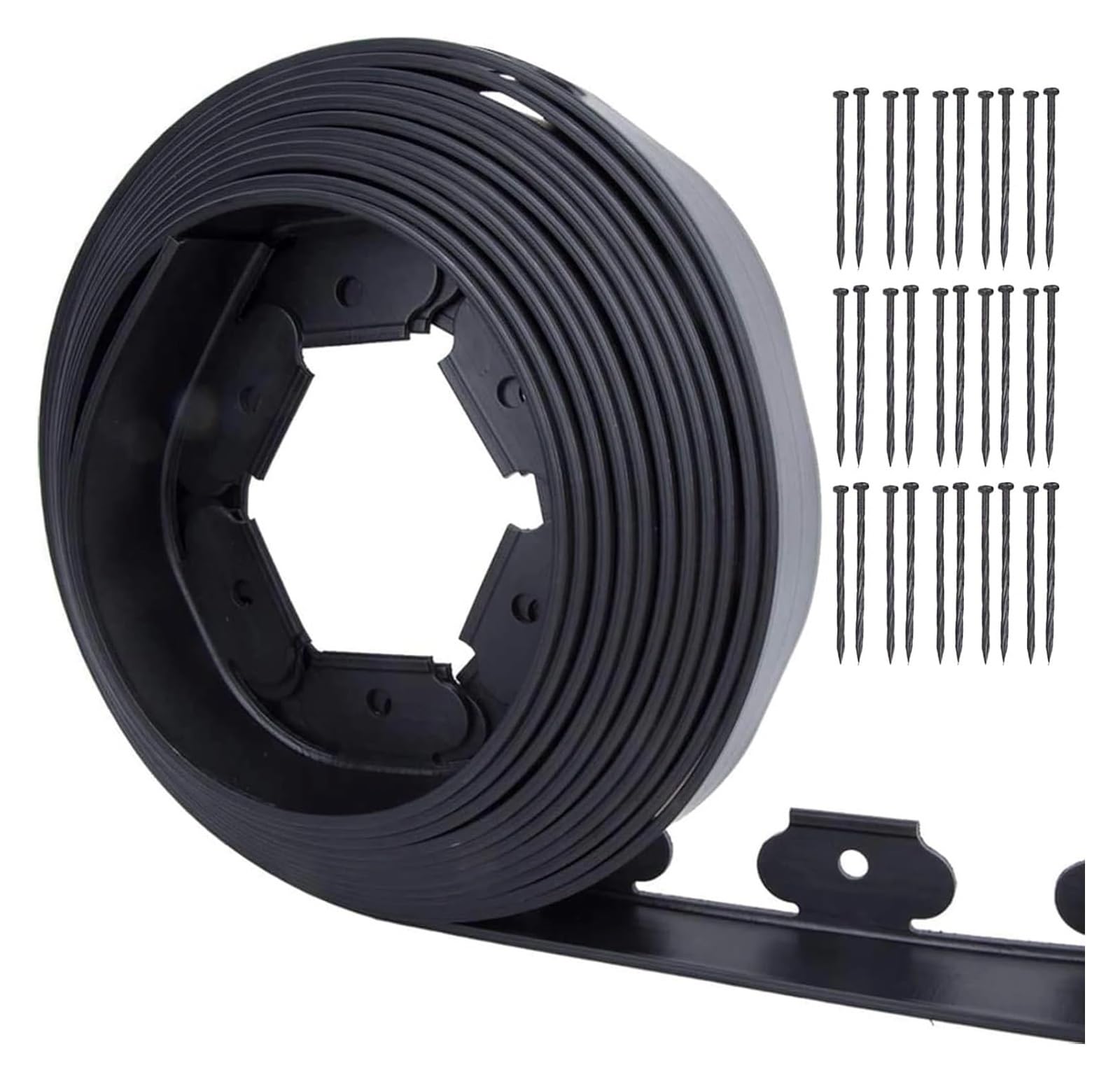 Bordures de Jardin, Bordure de pelouse en Plastique 32 Pieds sans Bordure Jardin Noire avec 30 enjeux