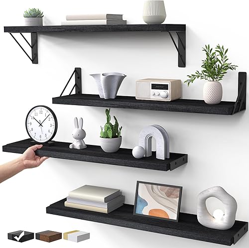 Miniatura 17 de BAYKA Estantes de pared para decoración de dormitorio, estante de pared flotante para almacenamiento en sala de estar y cocina, estantes de madera