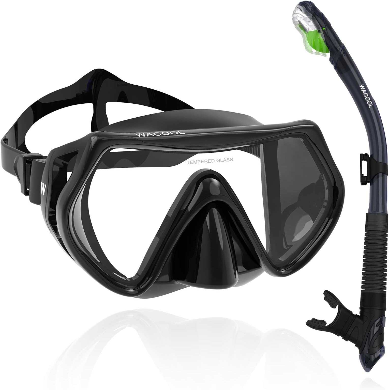 WACOOL Professional Adults Teens Kids Snorkeling Snorkel Diving Scuba Package Set with Anti-Fog Coated Glass Purge Valve and Anti-Splash Silicon Mouth Piece for Men Women