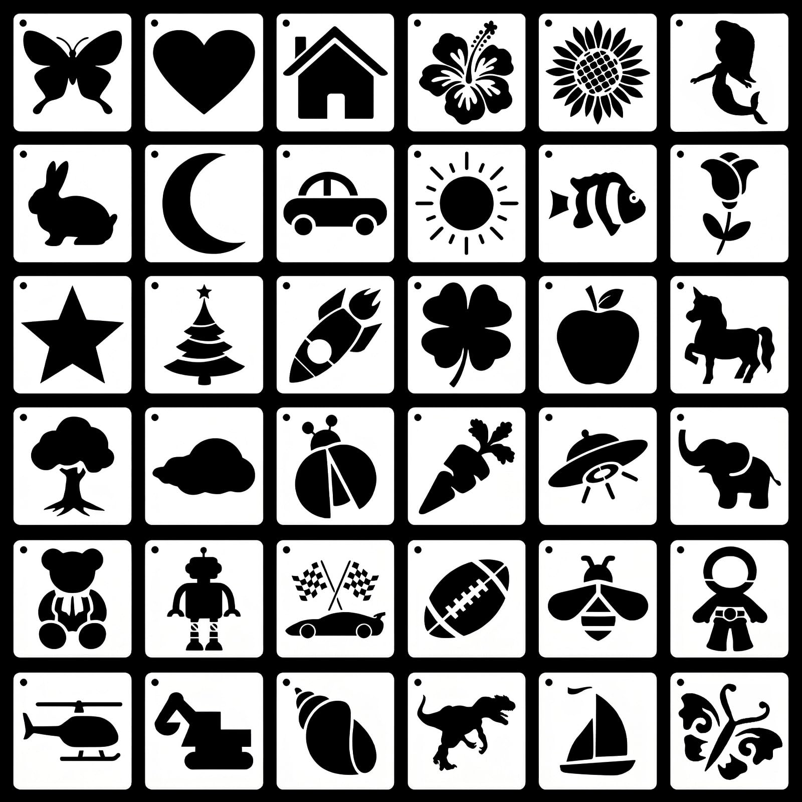 36Pcs Stencils for Kids, Drawing Stencils for Painting Crafts, Reusable