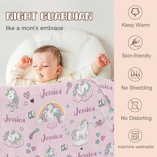 Miniatura 40 de Artsadd Personalized Baby Blanket for Girls Boys, Custom Baby Blankets with Name Customized Throw Blanket for Kids Newborn Baby Shower Birthday Gifts