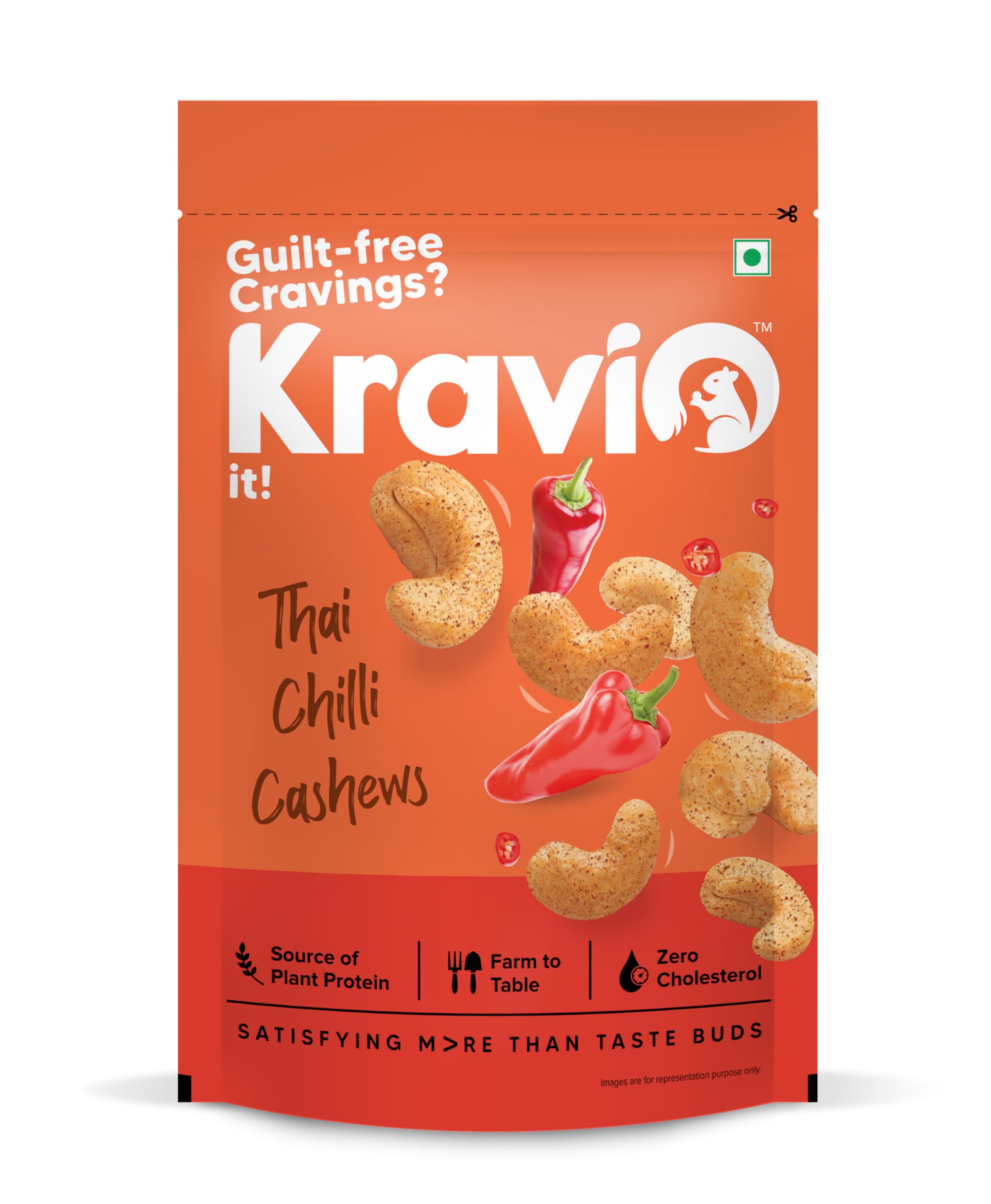 Kravio Premium Thai Chilli Roasted Cashew Nuts 200g | Zero Cholesterol Natural Jumbo Size Whole Kaju Nuts & Dry Fruits | Rich in Protein, Roasted Crunchy Delicious Healthy Snacks
