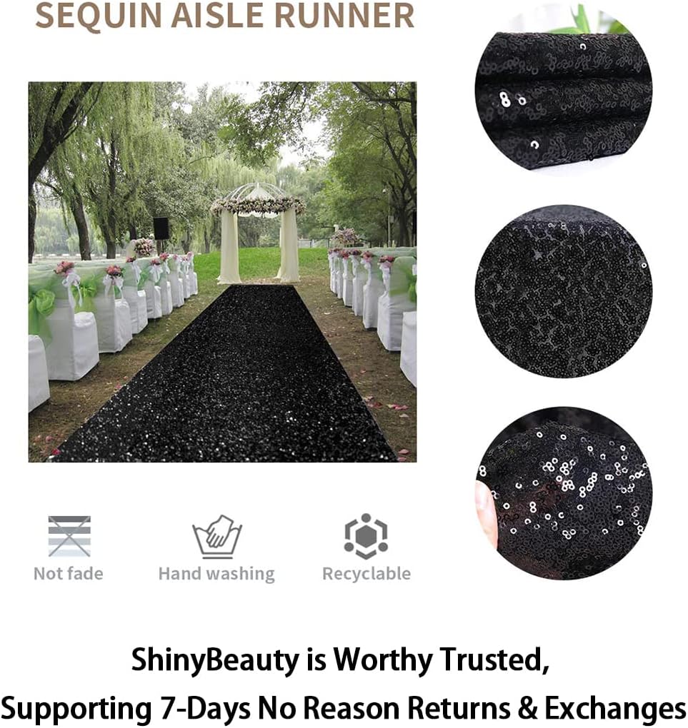 3FTx15FT-Wedding Aisle Runner Black Carpet Runner Sparkle Sequin Aisle Runner 15 feet Long Aisle Runners for Weddings Ceremony Indoor and Outdoor (3FTx15FT, Black)