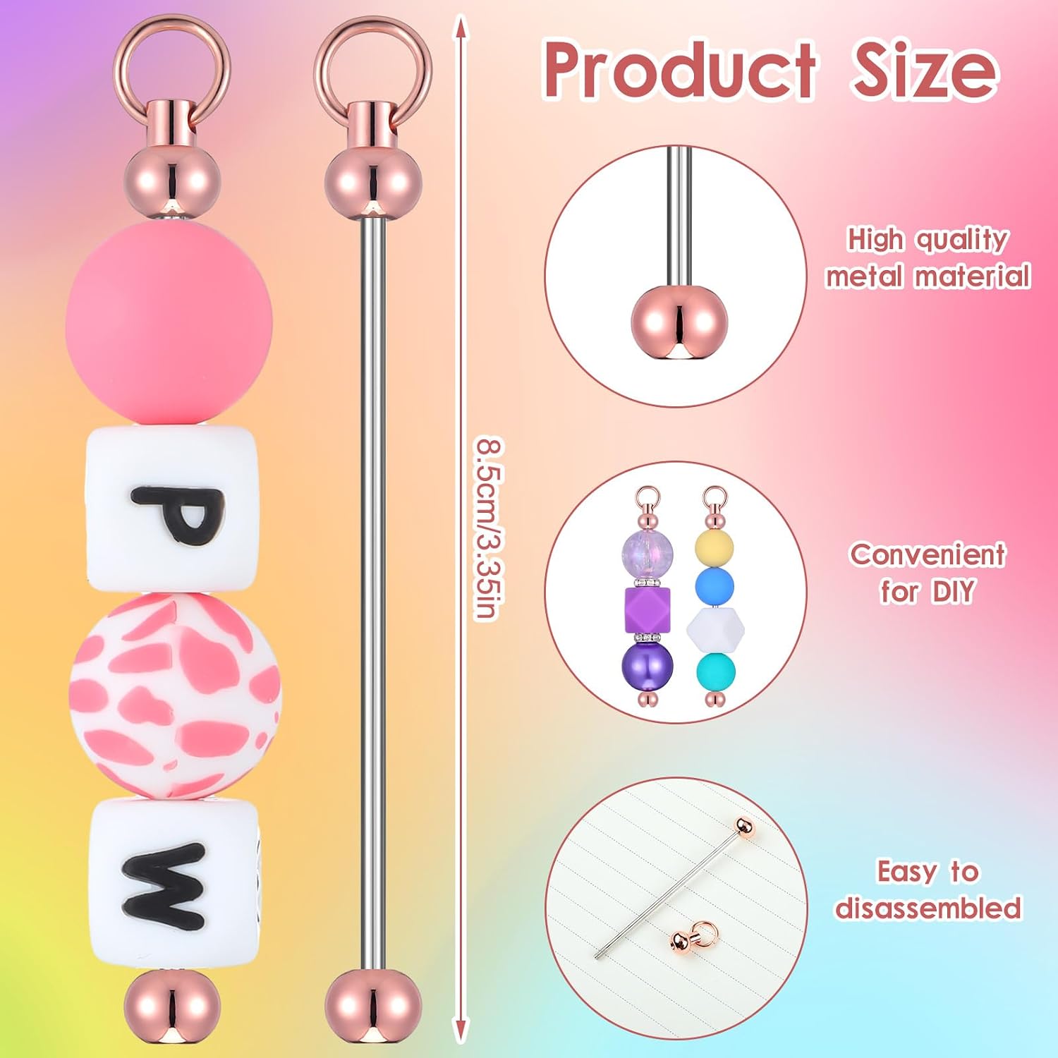 Hicarer 20 Pcs Beadable Keychain Bars Blanks Bulk Key Chain Making Supplies Beadable Metal Links for Jewelry Making Keychain Bars Accessories for DIY Projects Pendant Charms image 2