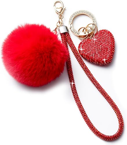 Lindos llaveros de corazón para mujer, accesorios de llavero para mujer, llavero femenino para llaves de automóvil, mochila con pompón