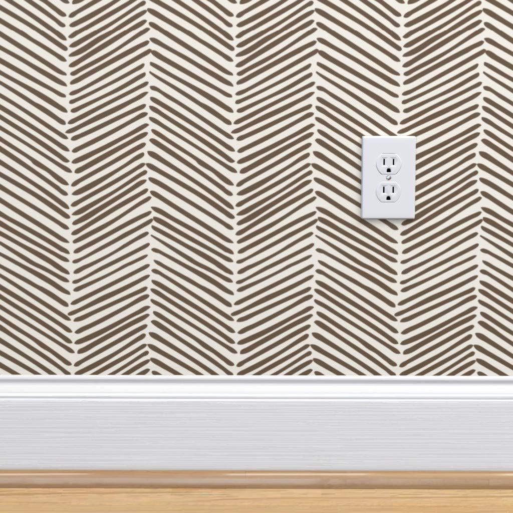 Hottest Sale Peel & Stick Wallpaper 9ft x 2ft - Neutral Chevron Arrows Bark Natural Brown White Arrow Zig Zag Geometric Woodland Custom Removable Wallpaper by Spoonflower