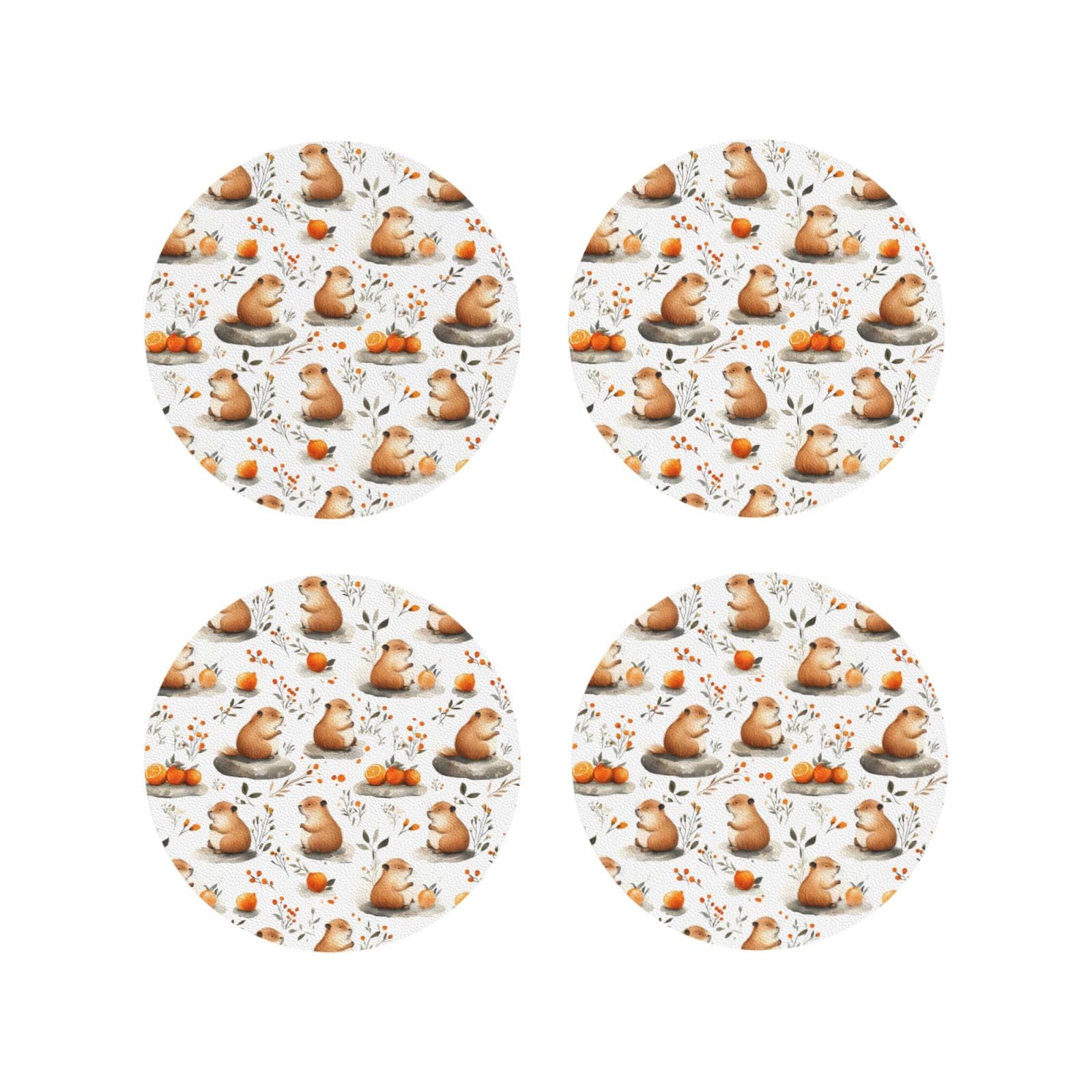 Smazdfxx Women's As Pic Leather Coasters Set Of 4 - Floral Orange Guinea Pig Print Lightweight Drink Coasters For Desk