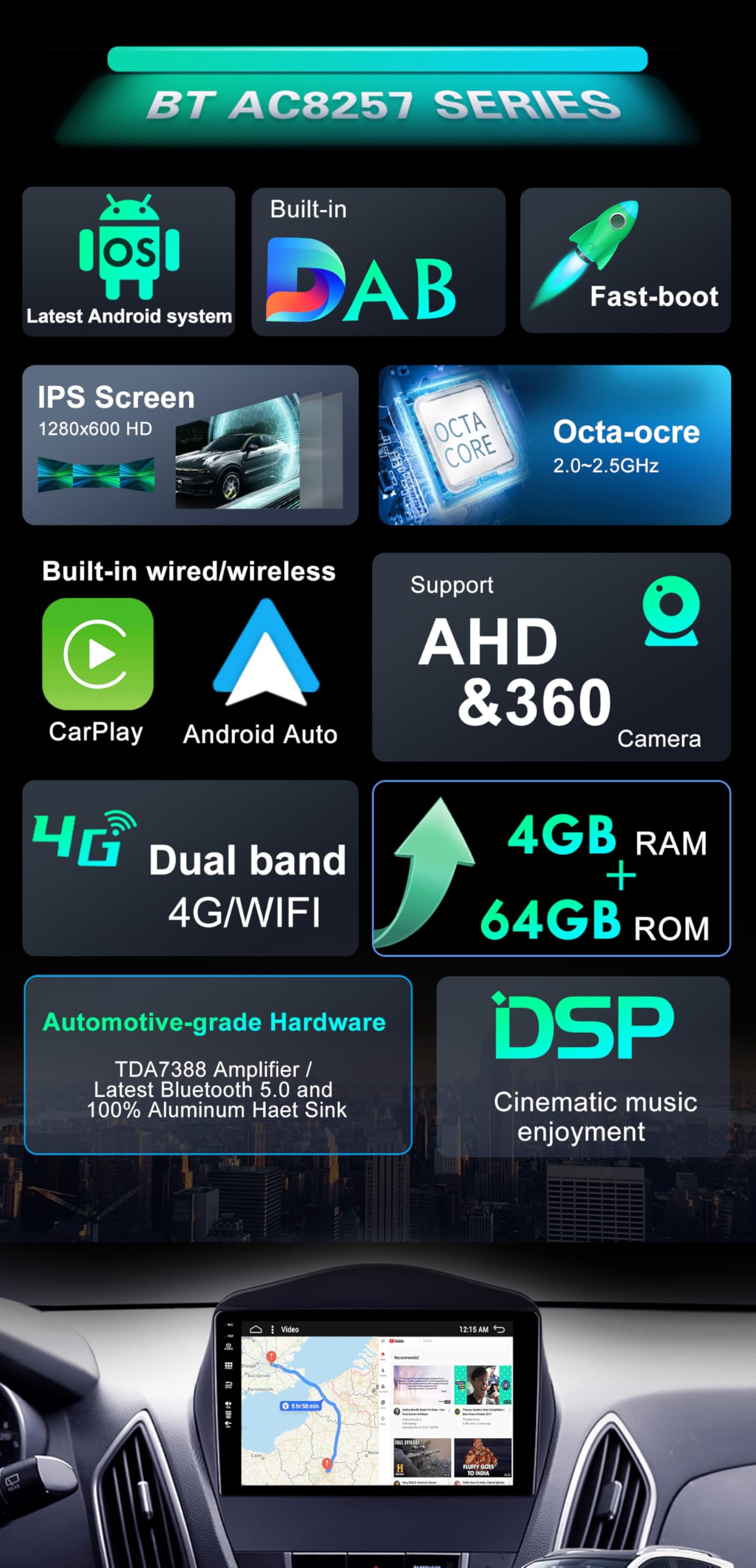 2+64G Android 13 Autoradio Pour Hyundai Tucson IX35 2010-2015 Avec CarPlay Android Auto Sans Fil