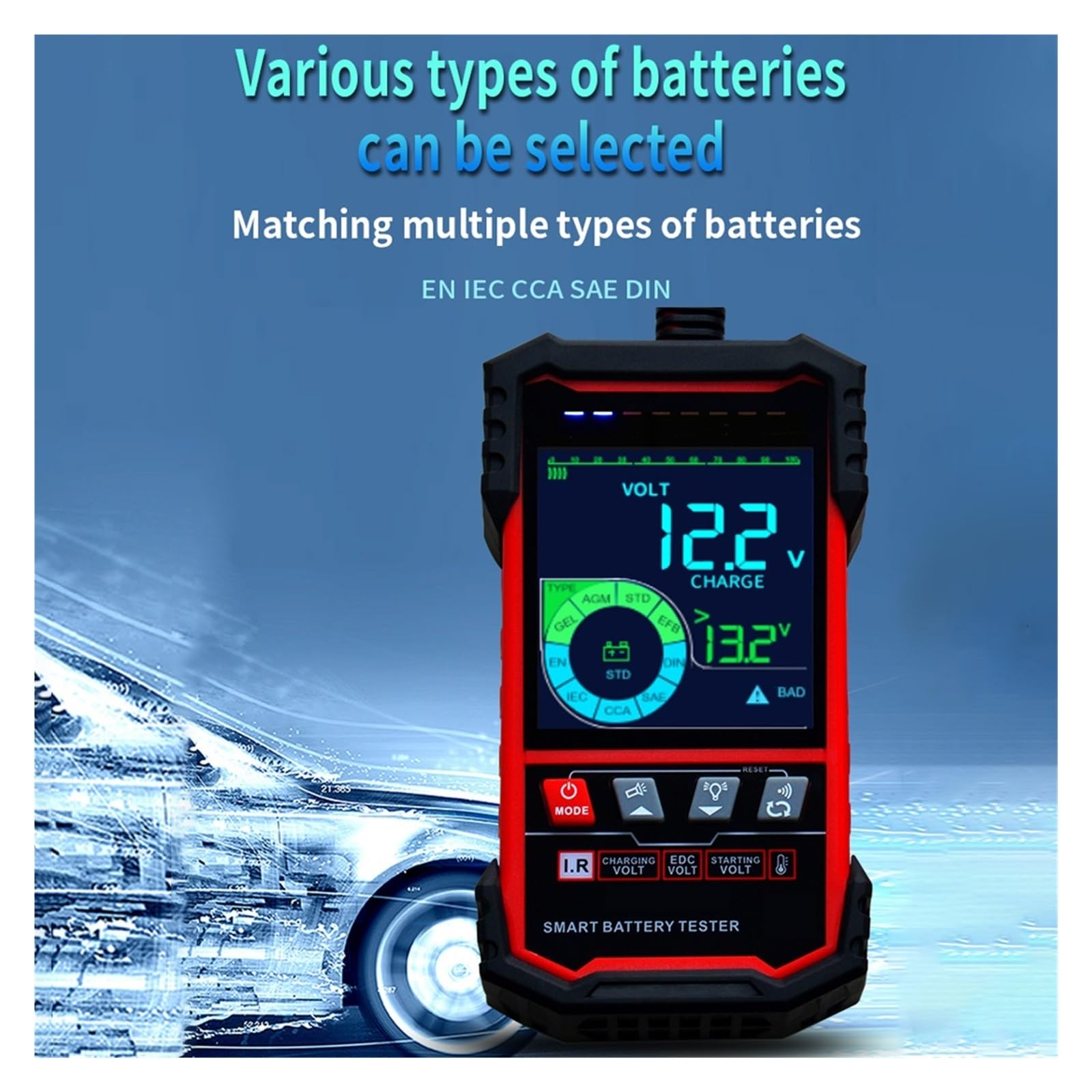 Tester Batterie, Smart Car Battery Tester Riconoscimento automatico Test batteria Avvia test Test di carico Dispositivo di rilevamento batteria for autoveicoli,Tester Pile(ET2201)