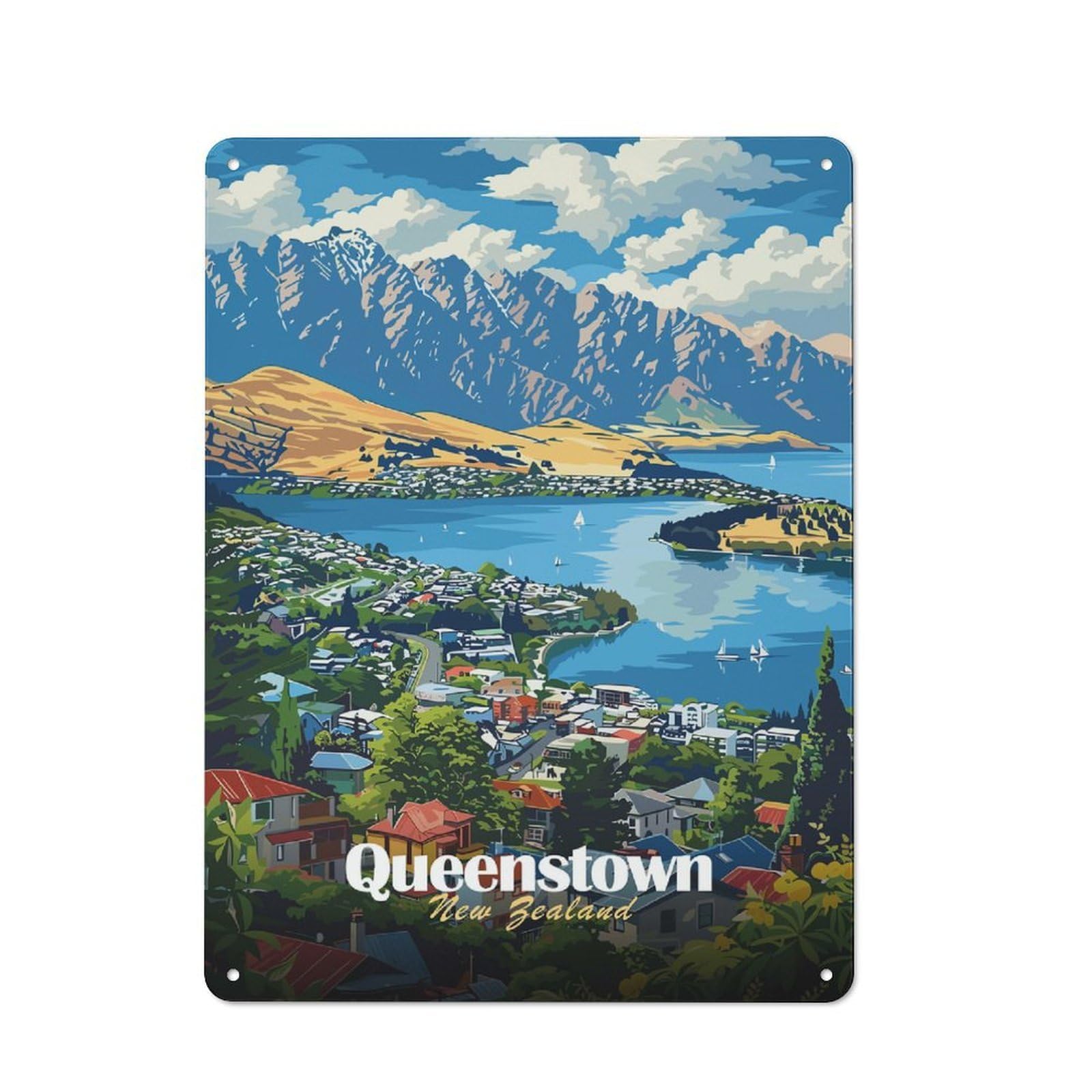 Junmoney Style-13 Queenstown New Zealand Travel (2) Decorative Metal Wall Decor 40X30cm, Metal Gift Sign For Hallway, Home Bar, Garage Or Study