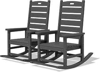 SERWALL 2-Pc Rocking Chair Set with Footboard, HDPE, 350lbs Cap, Gray | Oversized HDPE Rocking Chair with Footrest for Adults, All Weather Porch Rocker for Deck Patio Balcony,350lbs Weight Capacity