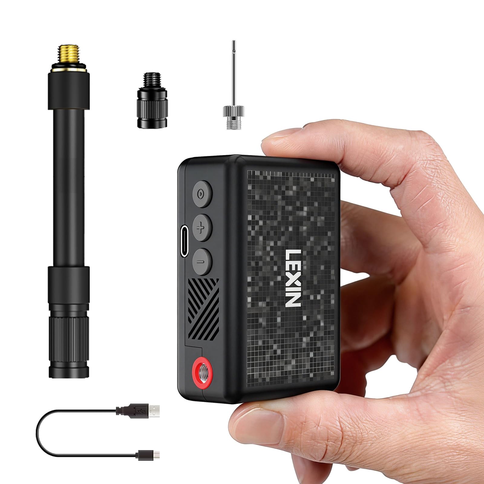 LEXIN P2 Pompa per Bicicletta, Mini Compressore Aria Portatile, 130 PSI,Luce Led Integrata, Porta Type-C, per Biciclette, Pompa Bici, Biciclette da Strada, MTB e E-bike