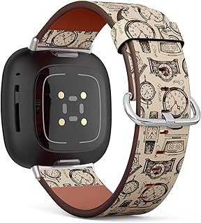 CJBROES Replacement Leather Watch Band, Compatible with Fitbit Versa 3 and Fitbit Sense of Wristband Bracelet Accessory - Clocks Watches Vintage