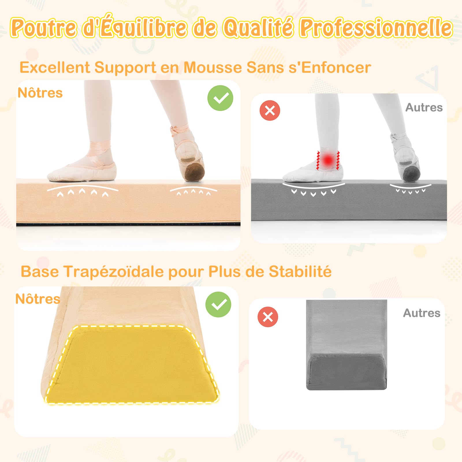 GOPLUS Poutre Gymnastique Pliable 210CM en Suède, Poutre d'Équilibre 15 Épaisseur avec Fond Antidérapant, Attaches Auto-Agrippantes, Poignée de Transport