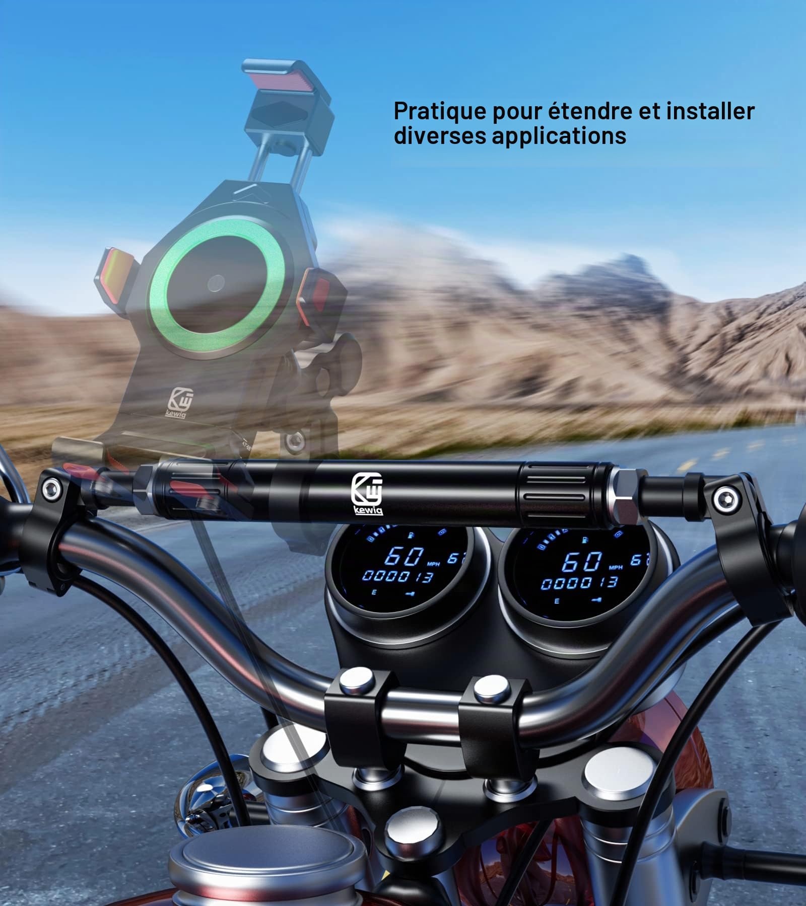 BRCOVAN Barre transversale en alliage d'aluminium pour moto, longueur réglable, extension de guidon, barre d'équilibre de moto, levier renforcé compatible avec guidon de 22 mm de diamètre