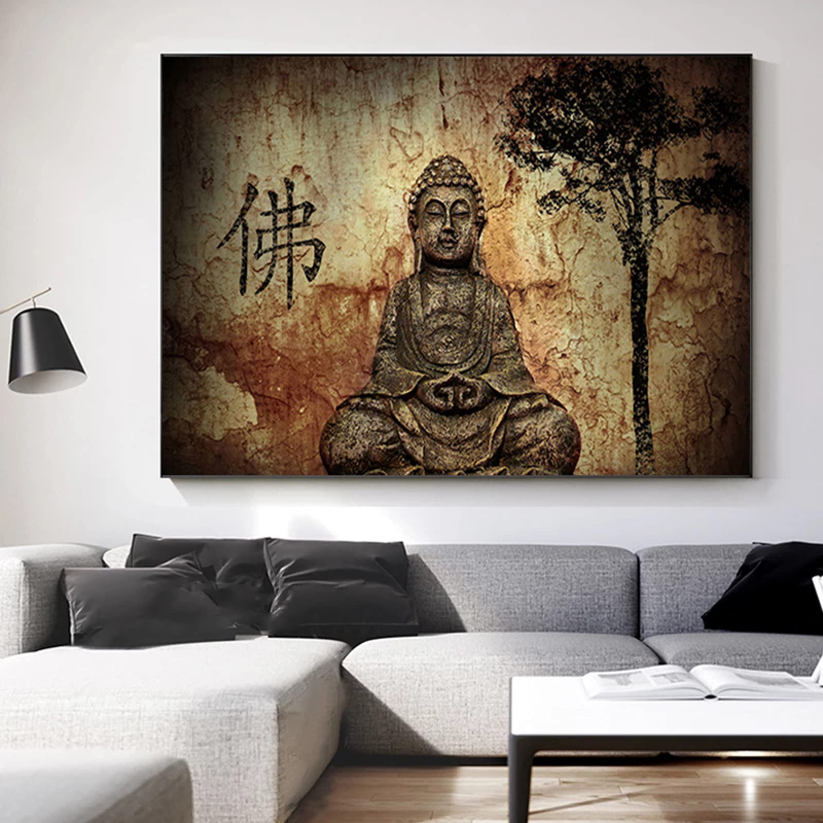 Arte de pared de gran tamaño contemporáneo Buda Retrato de cuerpo entero Póster Pared Arte étnico Impresión en lienzo Pintura Mural Decoración 70x120cm (28x43in) Con marco