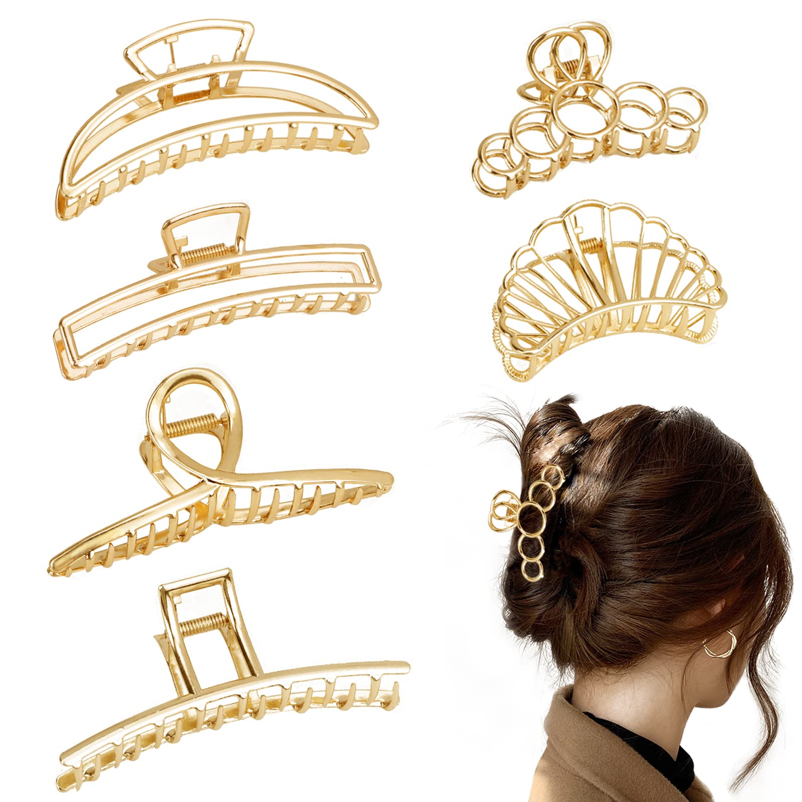 6 pinzas de metal para el pelo, pinzas para el pelo doradas, TIE-DailyNec para mujer, pinzas antideslizantes para el pelo, clips dorados para mujer, pelo largo y grueso