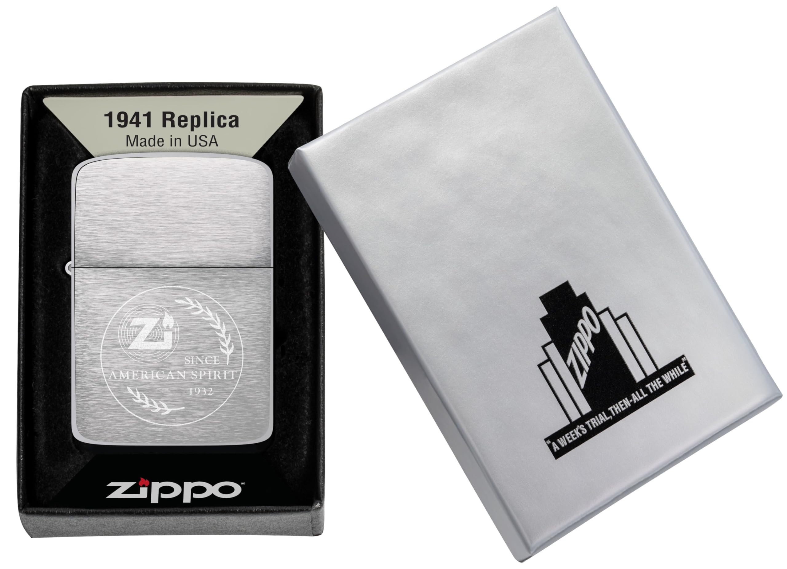 Zippo American Spirit 1932 Replica Brushed Chrome Design Windproof 