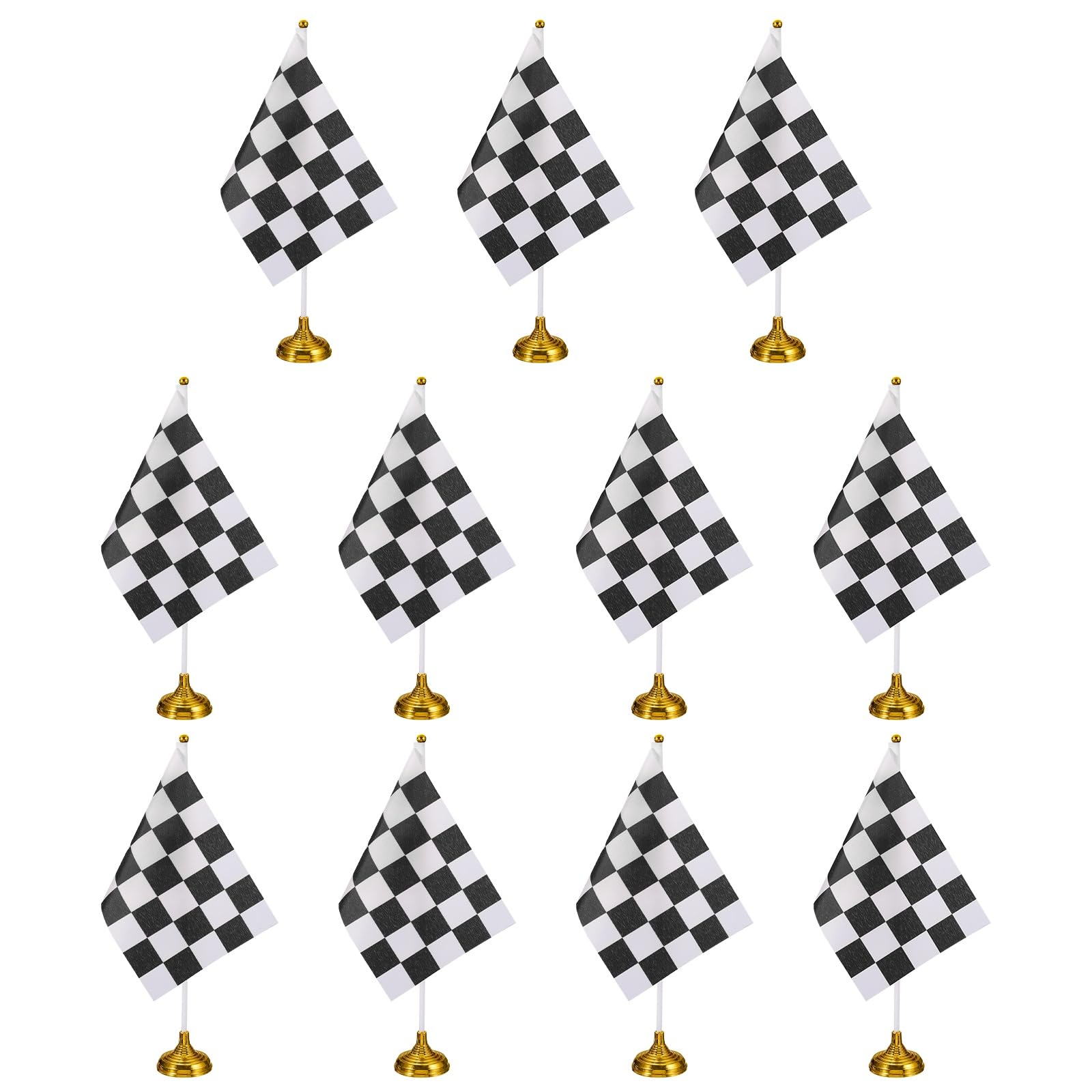PATIKIL 12Pack Black and White Checkered Table Flag, 12" Small Race Car Racing Office Desk Flag Set with White Plastic Stick and Gold Round Base for Car Soccer Sport Party Decoration