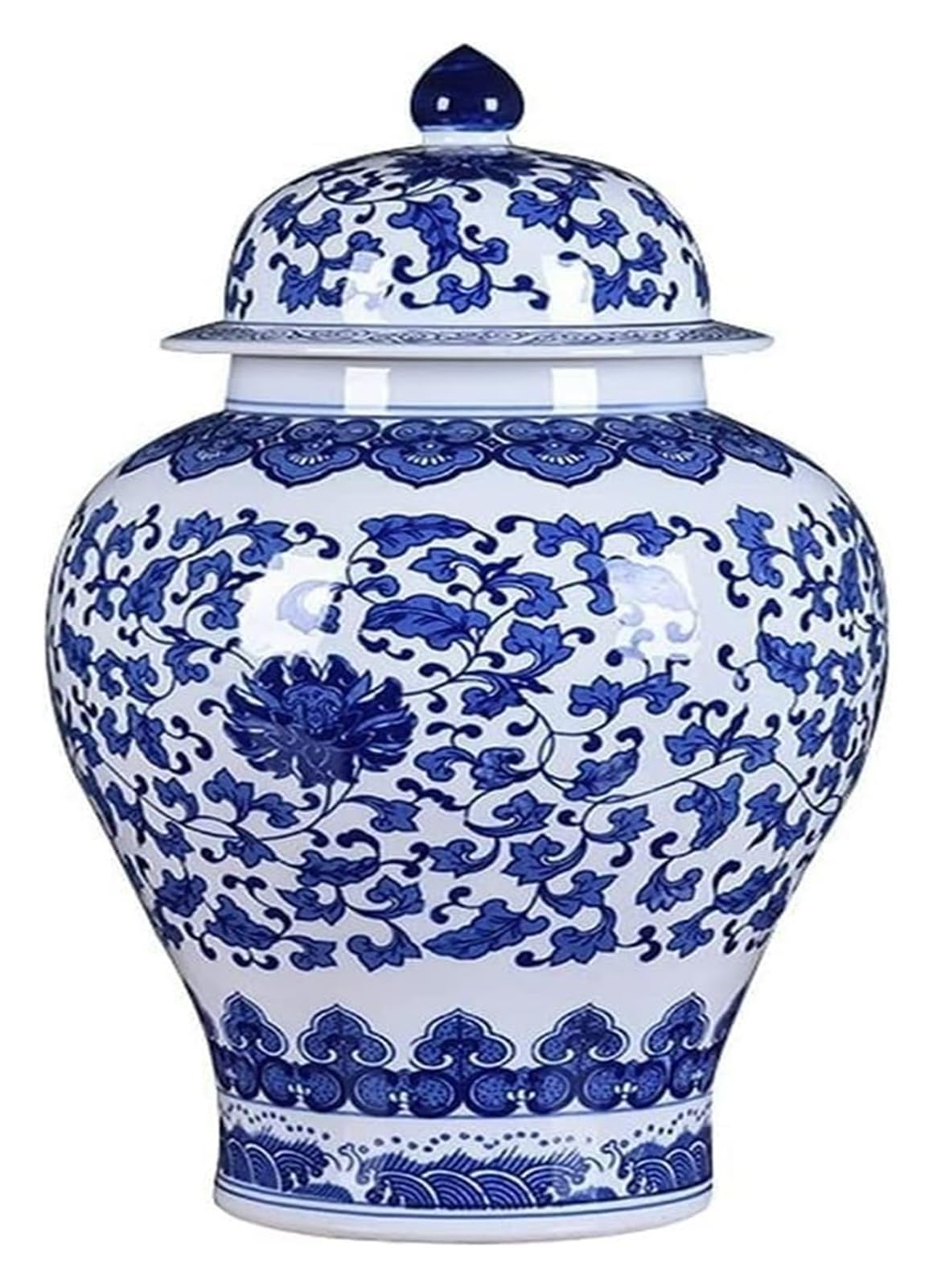 Vase Desktop Porcelain S Ginger Jar for Home Decor, Chinoiserie Decorative with Lid, Floral Print Ceramic Temple Collection Centerpiece