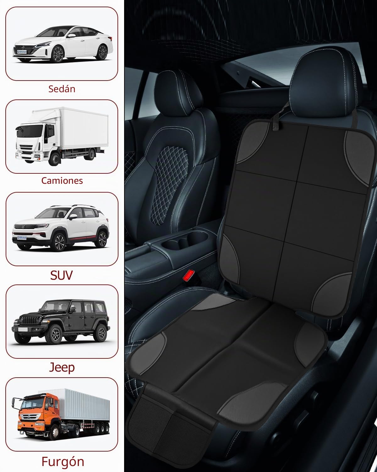 2 Piezas Protector Asiento Coche Silla Bebe, Protector Asiento Coche, Impermeable y Antideslizante con 2 Bolsillos, Funda Segura para el Asiento Infantil Apta para Todoterrenos, Coches