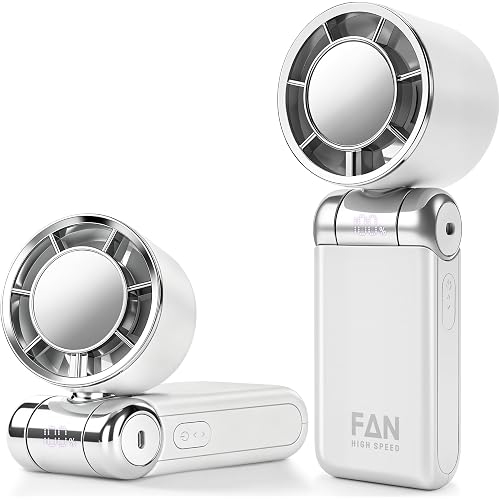 Handheld Fan, Portable Fan Handheld, 100-Speed Powerful Hand Fan Rechargeable, 5000mAh Battery Operated Fan, Foldable 3 in 1 Personal Mini Fan for Travel Camping Beach (White)