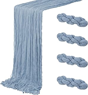 4 Pack Dusty Blue Cheesecloth Table Runner 20 x 120 inch Gauze Table Runners 10 FT Long,Semi Sheer Boho Cheese Cloth Fabric Table Runner Bulk for Wedding,Party,Baby Shower,Bridal Shower Decoration