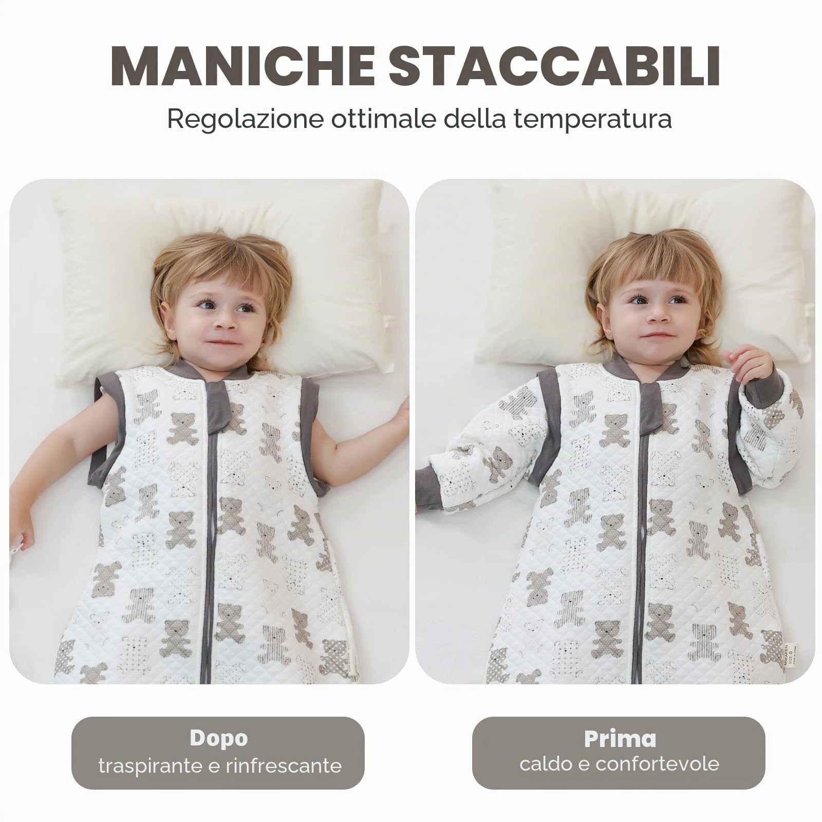 Sacco nanna con piedi bambini 2.0 Tog, Sacco nanna in cotone, per tutto l'anno con maniche rimovibili, Orso 4-5 anni