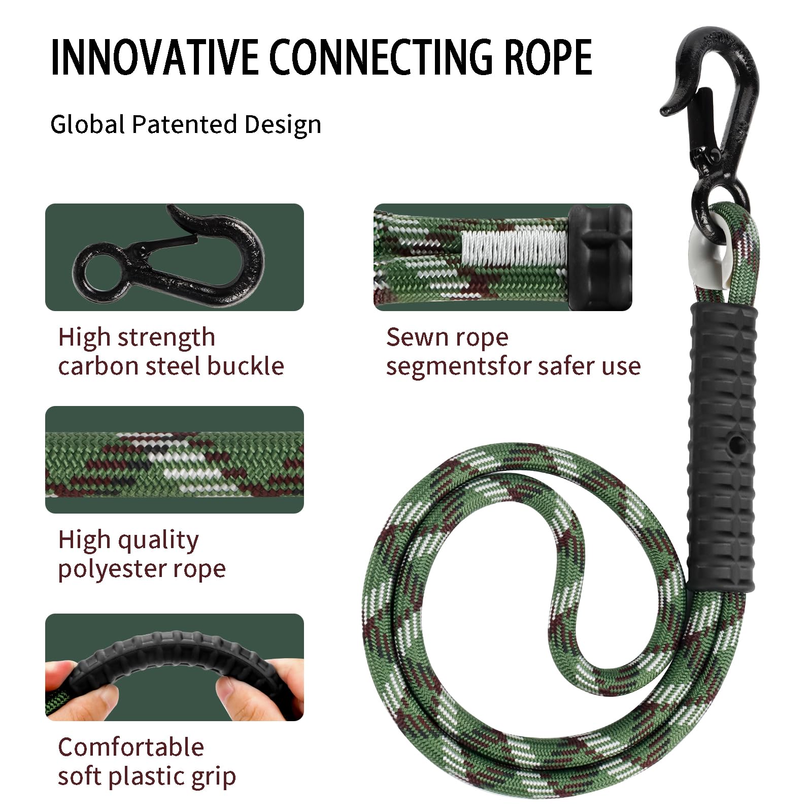 Sangle de Fixation Hamac Balançoire, 2 Pièces 65cm Corde de Suspension Réglable avec Mousqueton, Charge Lourde pour Arbre, Convient pour Hamac, Balançoire Jardin, Yoga et Sac de Sable,453KG