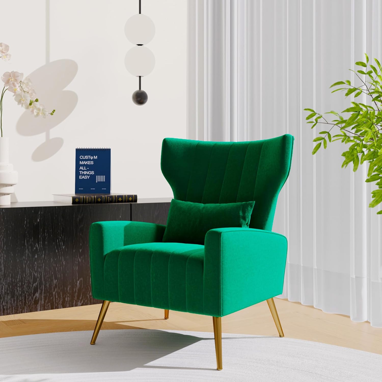 Velvet Accent Chair for Living Room Bedroom, Modern Arm Chair for Living Room, Bedroom, Waiting Room, Reading Room, Orange