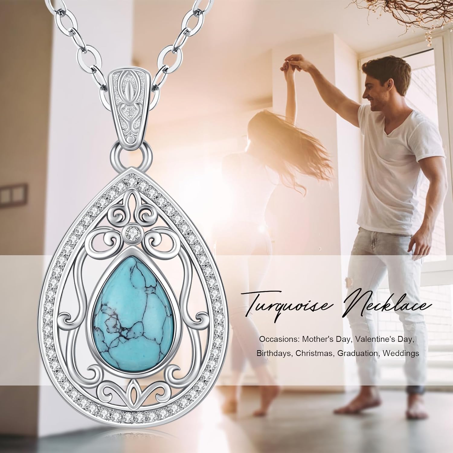 Western Bohemian Necklace 925 Sterling Silver Turquoise Pendant Turquoise Boho Jewelry Gifts for Women Men - Image 7