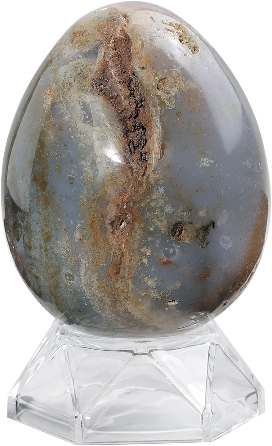 Sportmusies Natural Ocean Jasper Stone Egg Figurine Home Office Easter Decoration, Reiki Healing Crystal for Yoga Meditation, 2.99-3.54 inches