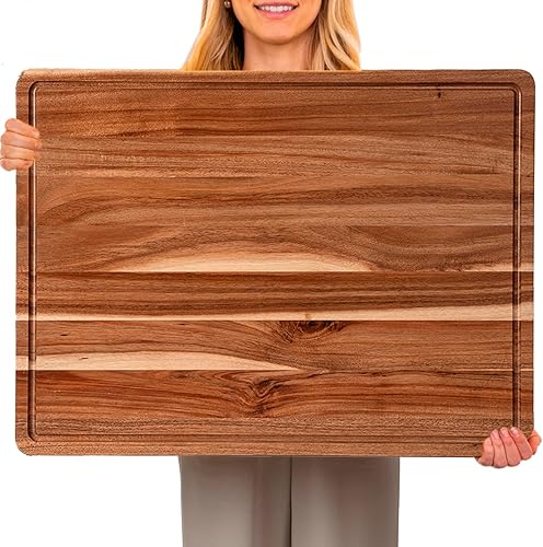 Miniatura 1 de Tabla de cortar de acacia de 24 x 18 pulgadas para cocina, bandeja de queso extra grande XXL para servir charcutería, tablas de preparación de