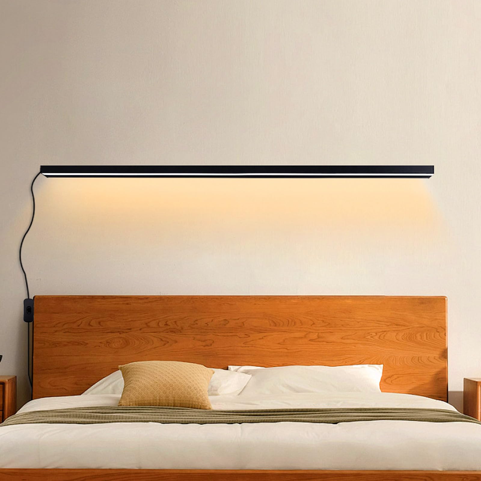 Lámpara de pared moderna con interruptor y enchufe aplique LED interior rectangular negro 100cm 8