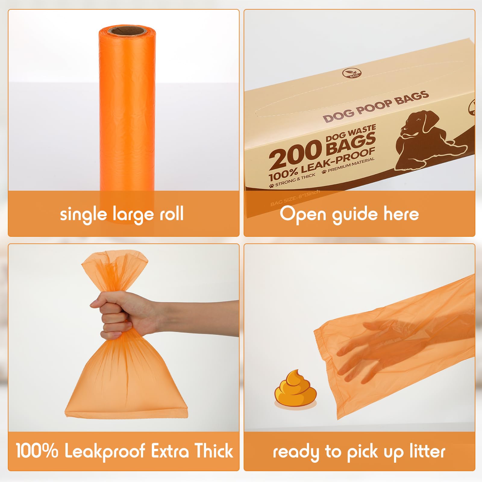 Sherr Hundekotbeutel, auslaufsicher, universal, für Welpen, Haustiere, Outdoor-Spaziergänge und Reisen, 20 Rollen mit je 200 Stück, Orange, 20 Rollen à 200 Stück