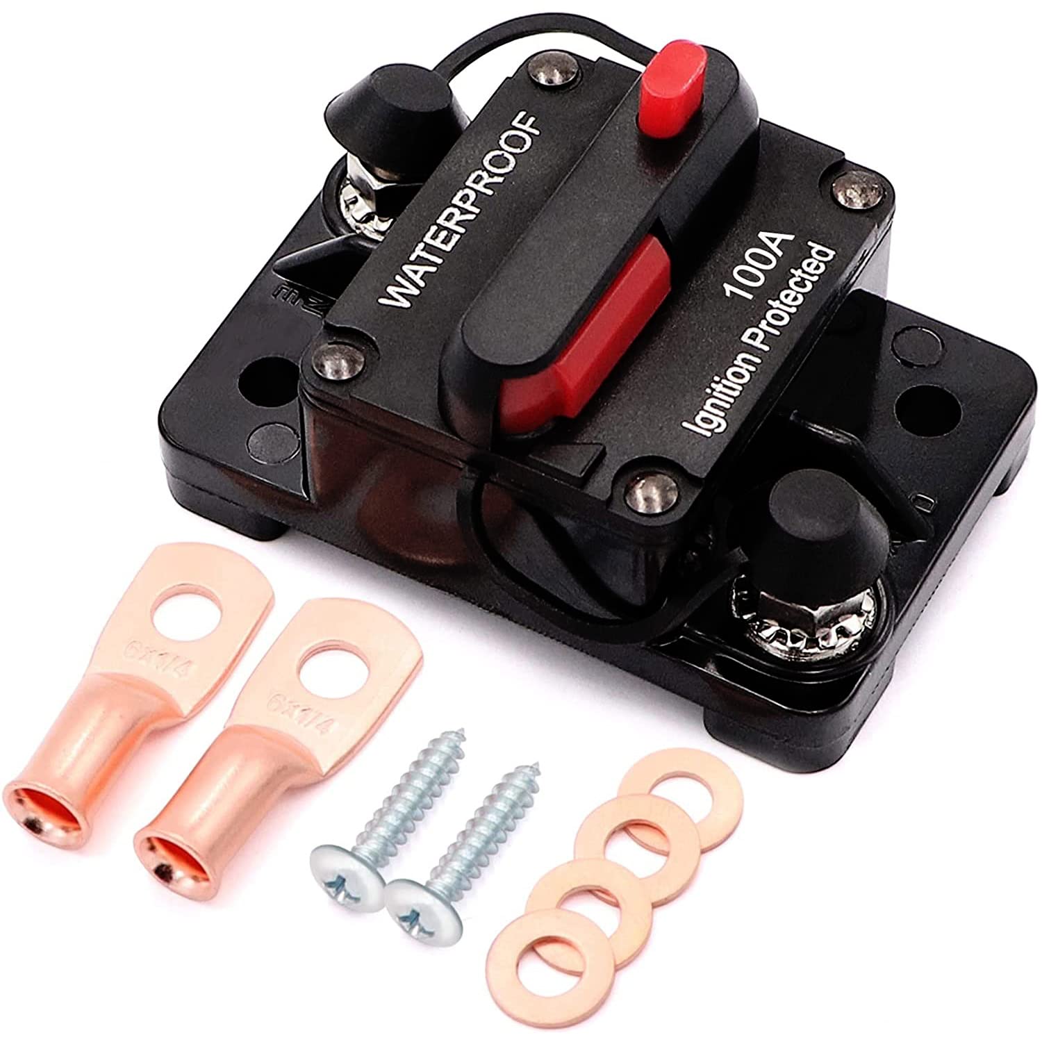 Greluma 100 Ampere Schutzschalter mit manuellem Reset für Auto Marine Trolling Motoren Boot ATV Manueller Stromschutz für Audio System Sicherung, 12V-48V DC, Wasserdicht