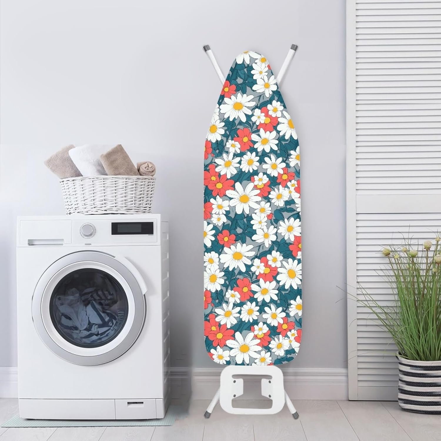 Padded Ironing Board Covers 18 X 49 White Yellow Floral Ironing Board Pad and Cover Thick Replacement Drawstring Tightening & Lock, Easy Fit, Scorch & Stain Resistant, Non Slip