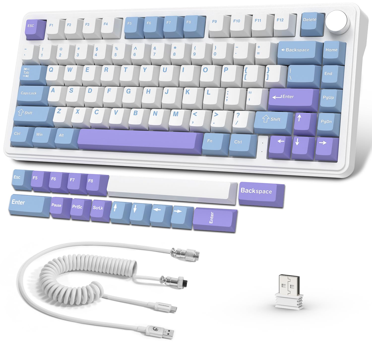 AJAZZ x Attack Shark X85 Teclado Mecánico de Junta,75% Teclado Inalámbrico para Juegos con Knob,Acolchado de 5 Capas,2.4G Inalámbrico/Bluetooth/USB-C,Interruptor Jade Blanco,Hot-Swap,RGB,para PC,Mac