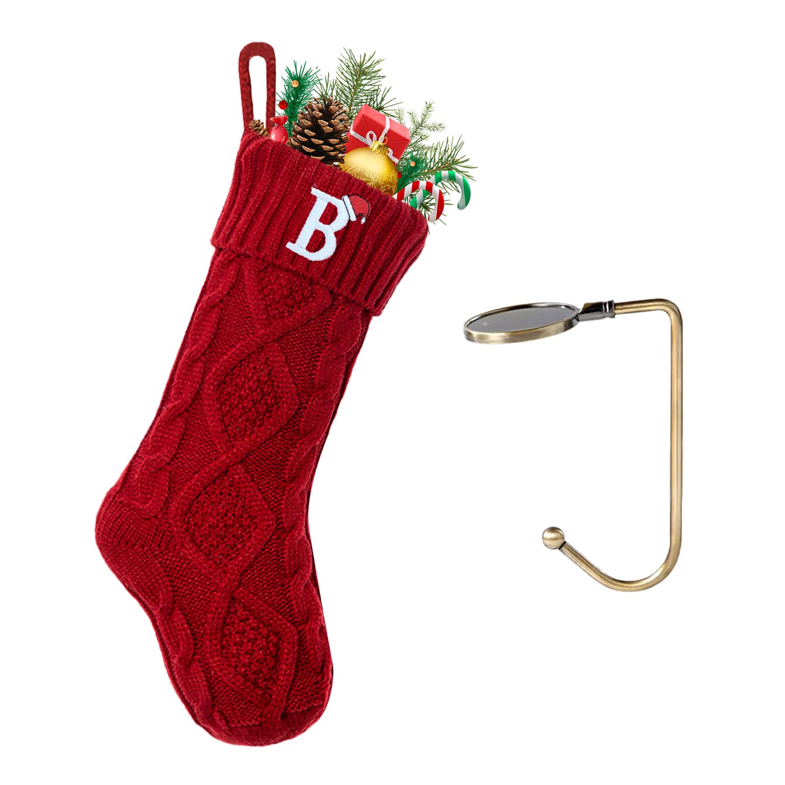 VRFASHION Christmas Stockings with Initials,Embroidered Xmas Stockings,18" Large Monogram Knitted Xmas Stocking,Christmas Party Fireplace Family Hanging Stocking Decorations (1 Pack, Red) Letter B
