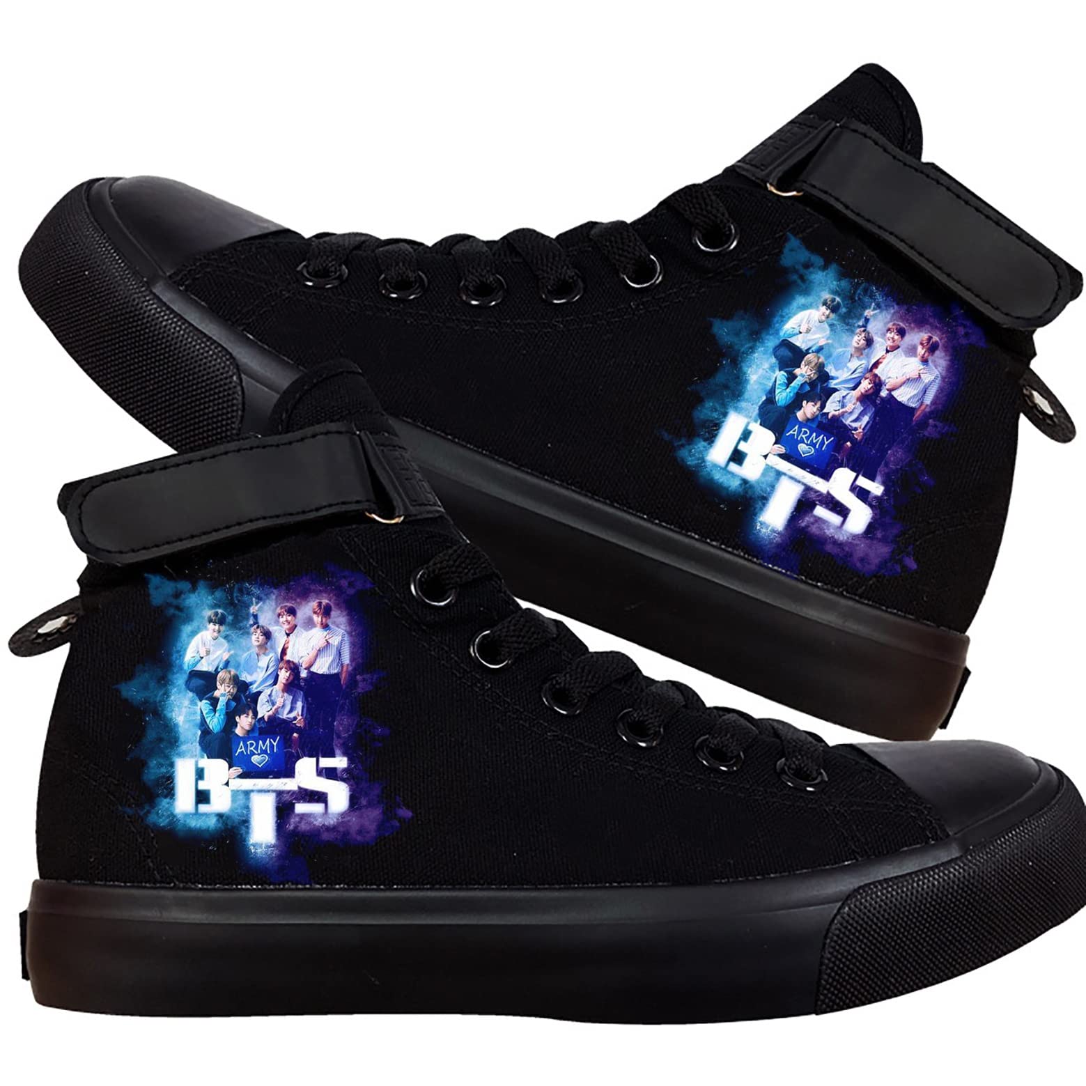Jiaju High-top Canvas Shoes/Couple Casual Sneakers/Lightweight Breathable Non-slip Trainers ，K-pop BTS Unisex Adult Lace Up School Fitness Boots ， A.R.M.Y Hot Gift (Color : B, Size : 7 UK)